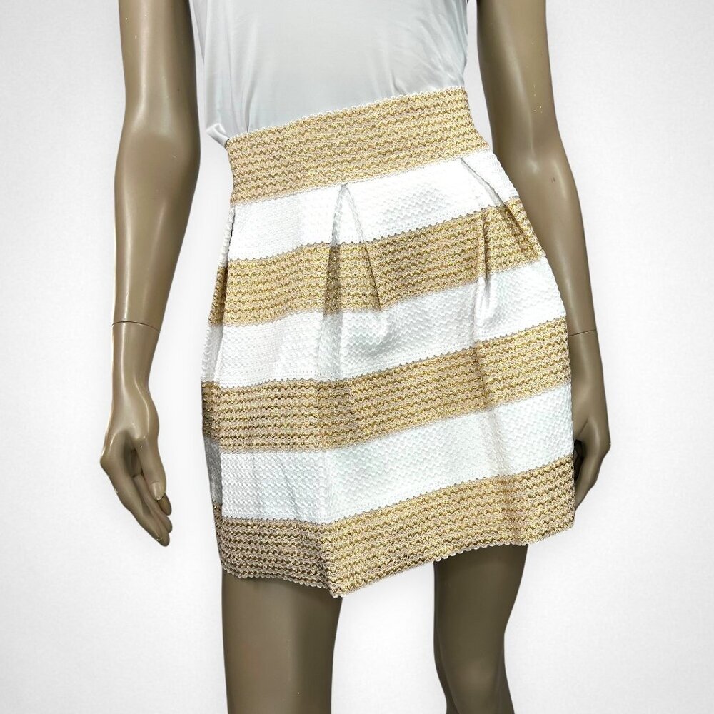 CLEO Medium Gold and White Striped Skirt Party‎ Knit Metallic